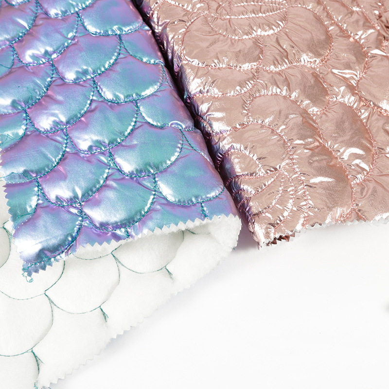 厂家绗绣绗棉面料绗缝绣花贝壳形鱼鳞羽绒服时装面料衍缝布料批发