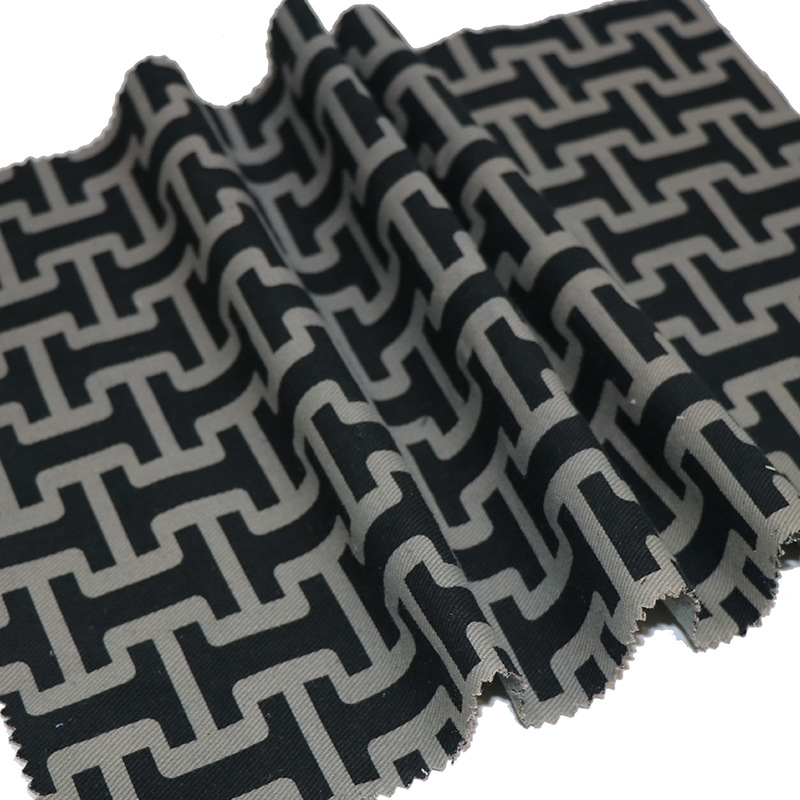 杠铃几何图案全棉数码印花布料功能性箱包内衬印花面料批发复古风