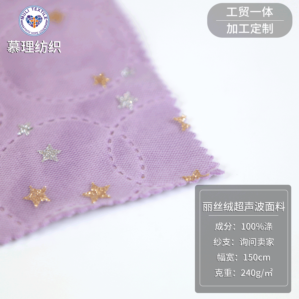 全涤网布洒金紫色丽丝绒 双圆圈超声波面料 秋冬家纺时装面料