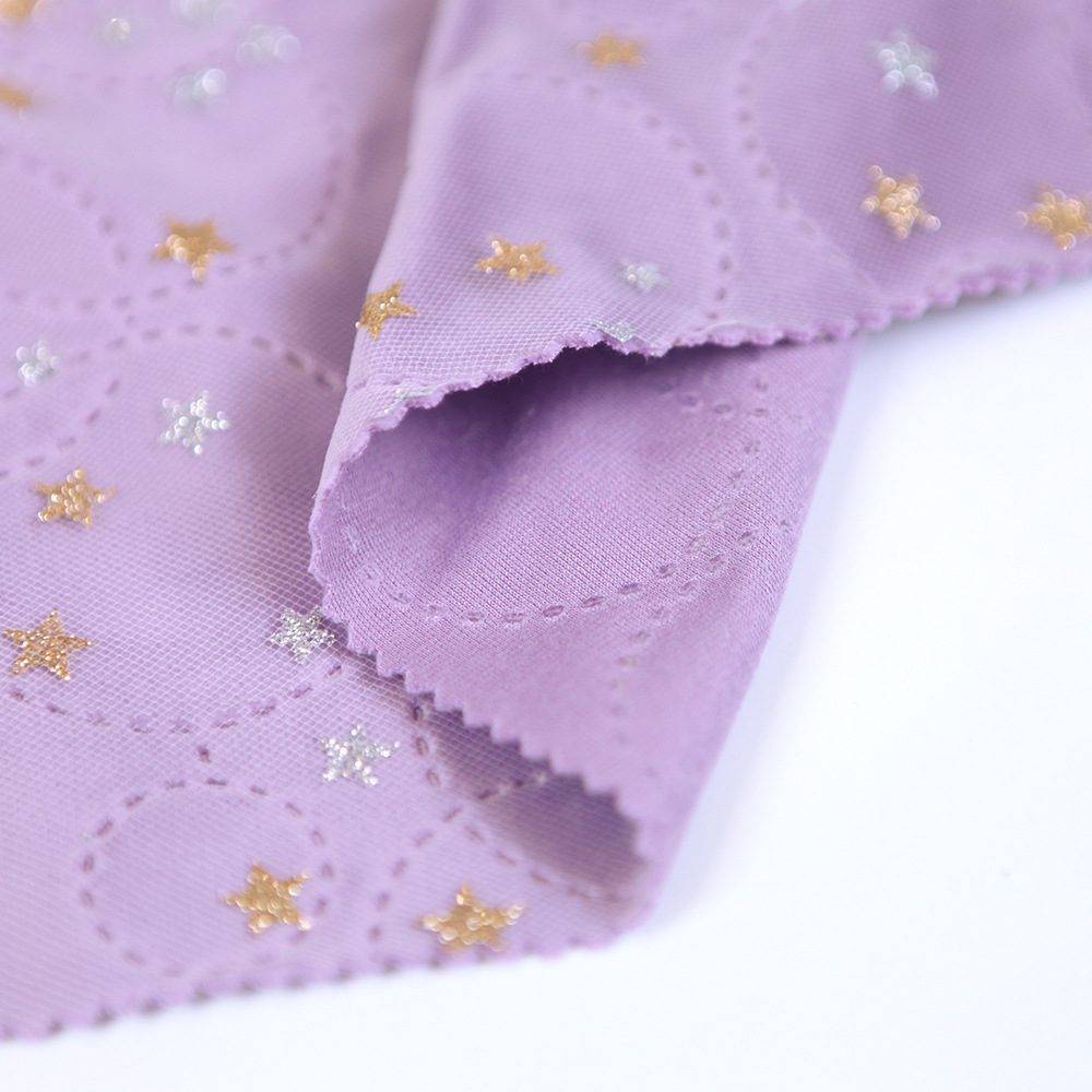 全涤网布洒金紫色丽丝绒 双圆圈超声波面料 秋冬家纺时装面料