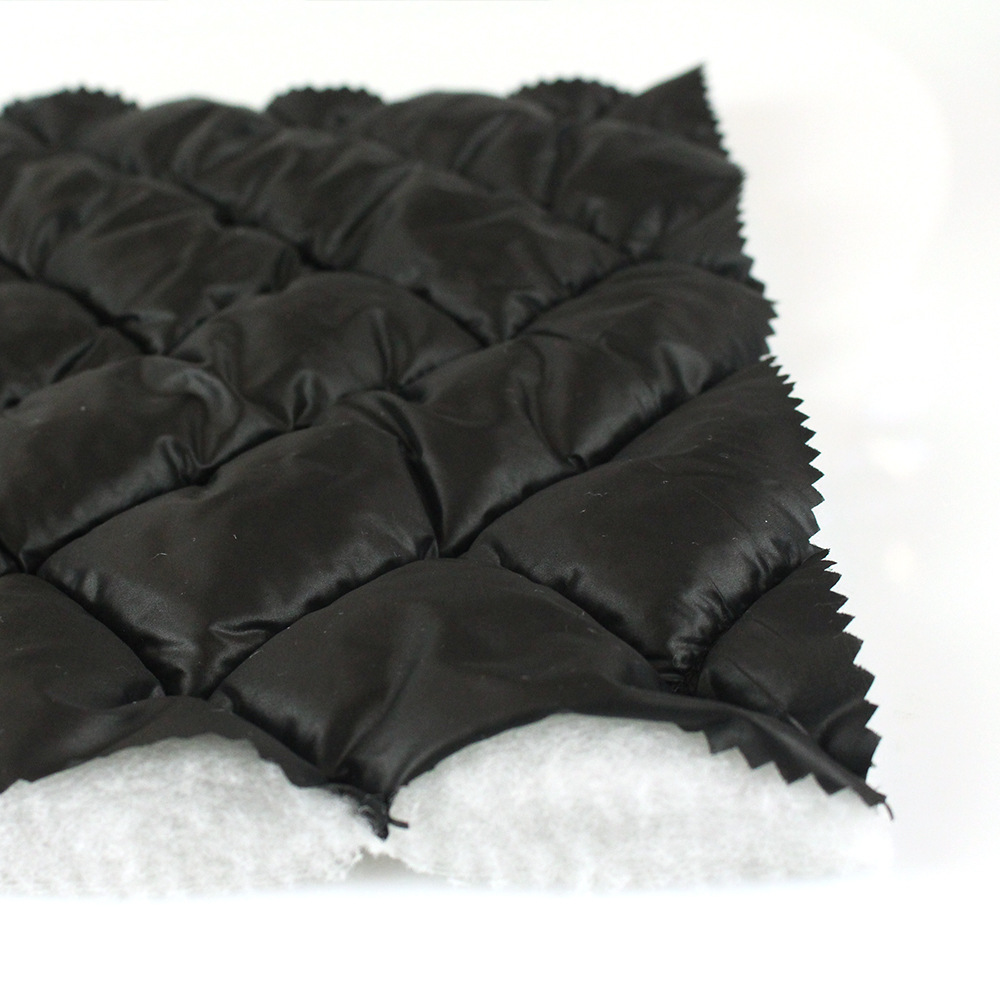 5*10长方形格子涤塔夫夹棉绗缝加工 网布起泡 柯桥裥棉绗绣工厂