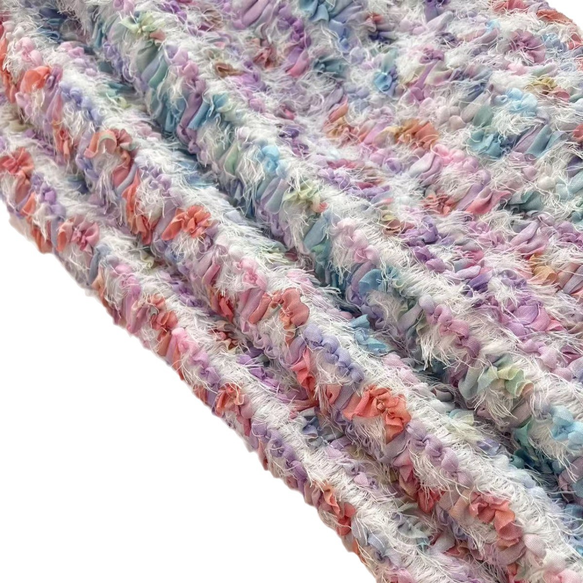 钩绣彩色小香风定制面料流苏连衣服晚礼服绣花毛线流苏连衣群布料