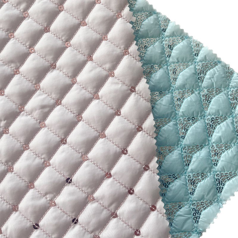 定制亮片绣绗棉衍缝绗缝夹棉包面料绣花布尼丝纺春亚纺服装包包布