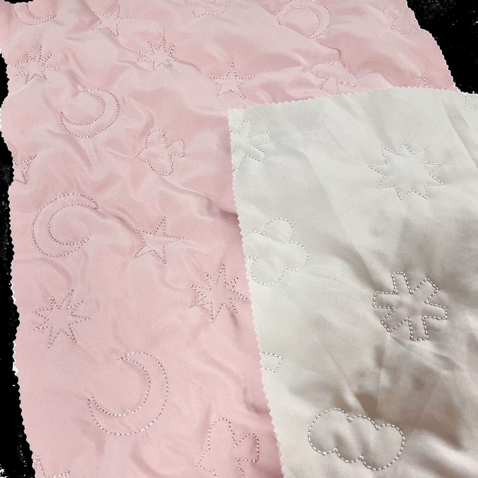 定做平绣绗缝夹棉包面料衍缝棉布料绣花钱包化妆包服装面料刺绣布