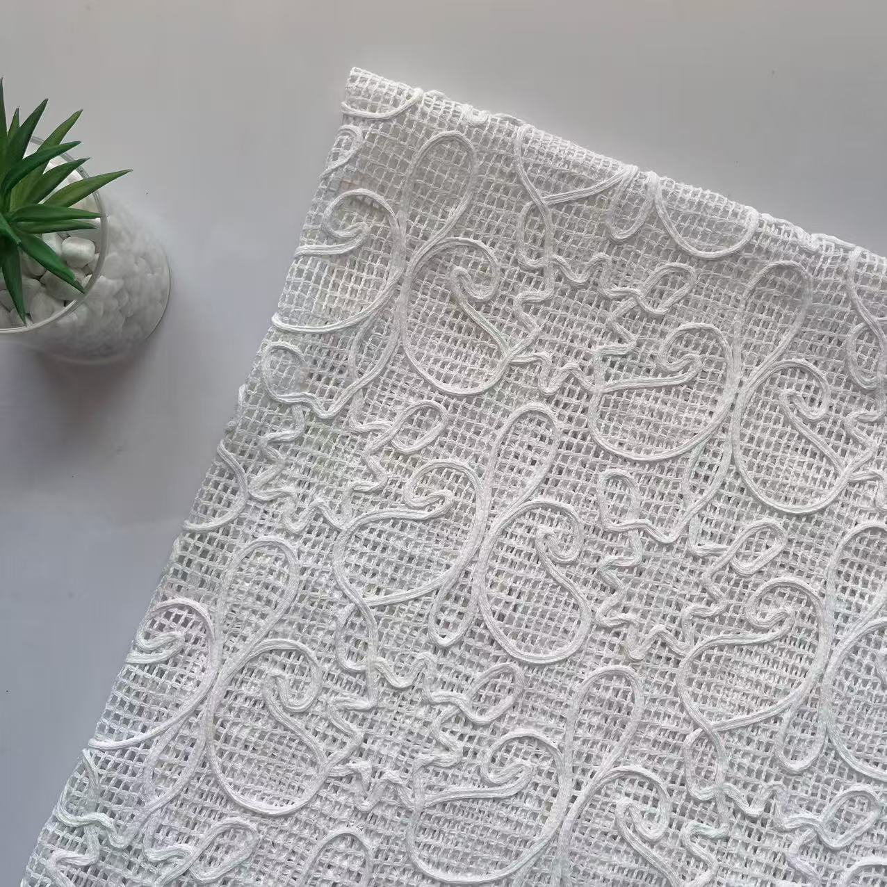 定制三合一盘带绣勾立体绣网布面料沙发罩家纺布料蕾丝镂空 花朵