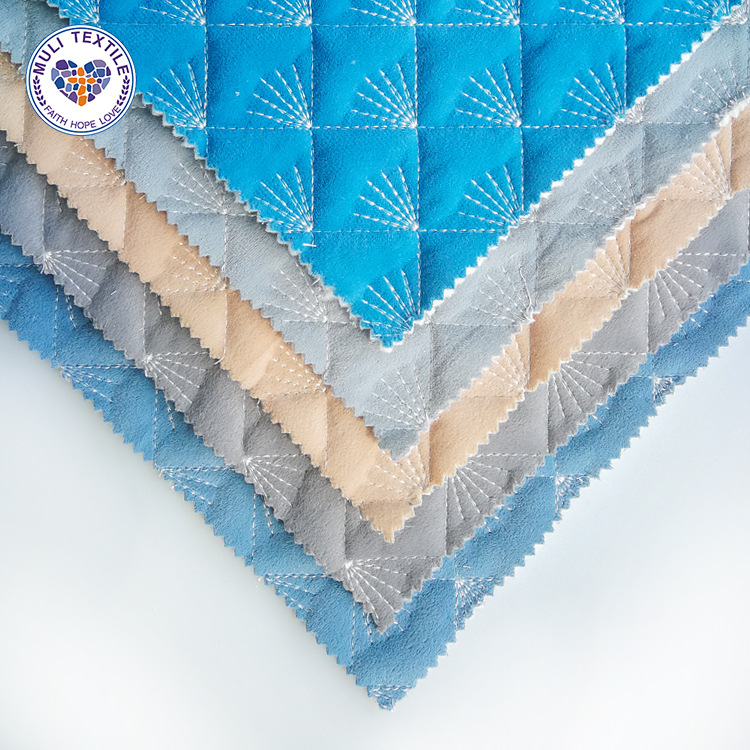 自有工厂 格子扇形荷兰绒夹棉绗缝面料 汽车坐垫沙发垫绗绣布料