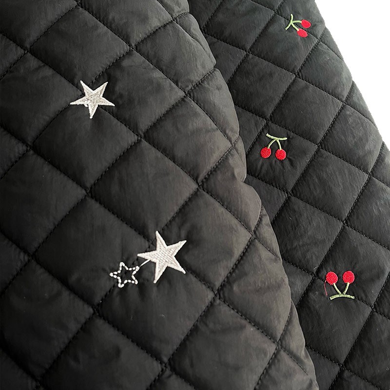 定制菱形格绗绣加刺绣绗棉电脑包服装布尼龙皱面布绗缝夹棉包面料