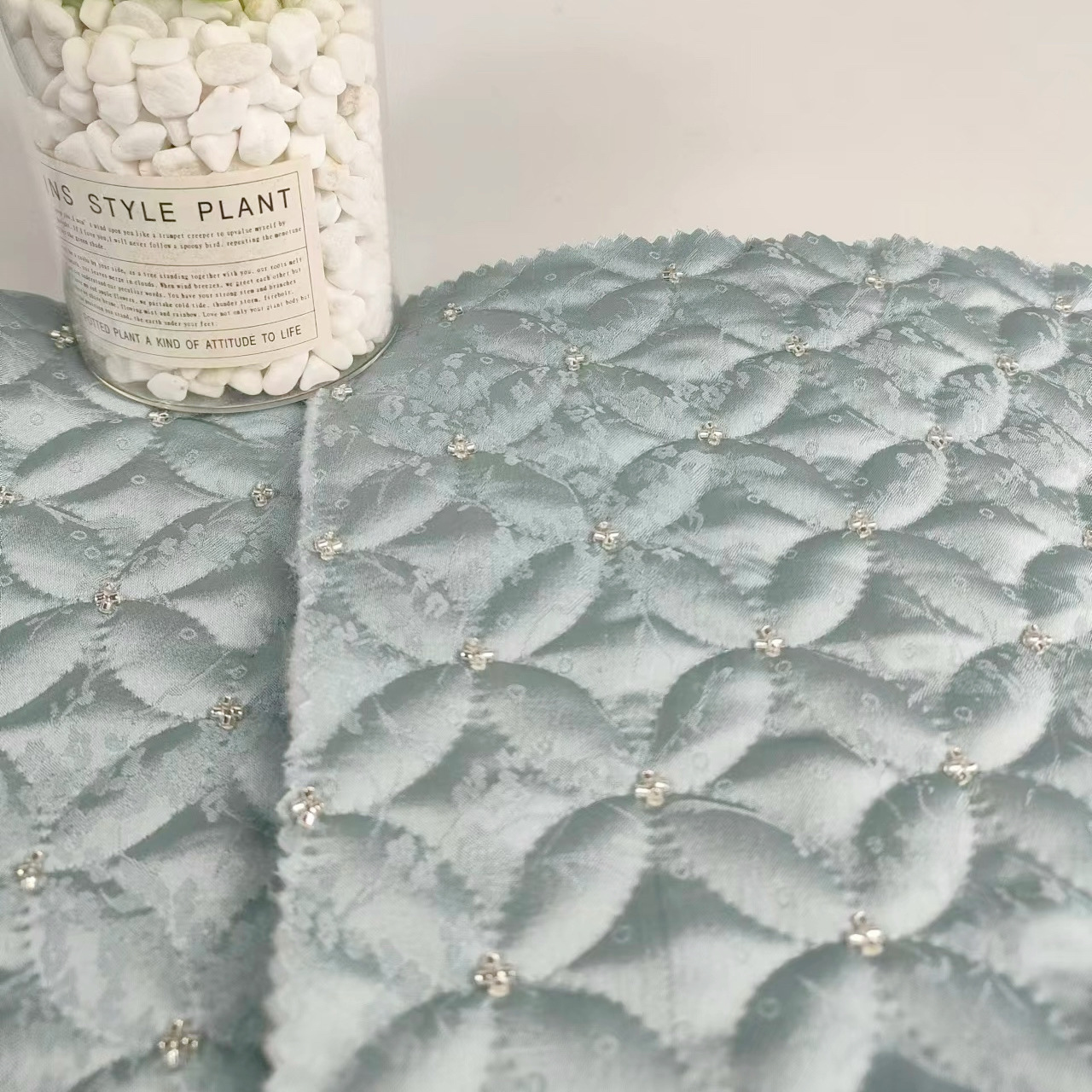 自有工厂 国风铜钱珠管绣绗缝绗绣绗棉面料 可用于定制箱包面料