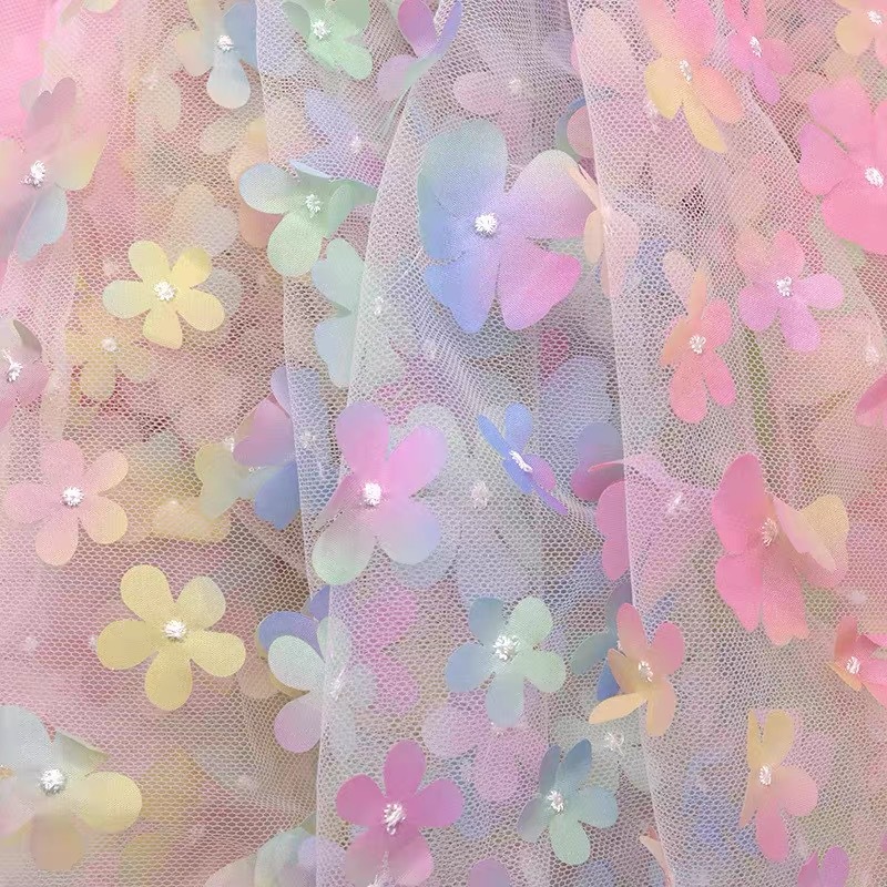 定制激光绣花面料蕾丝底部春夏连衣裙礼服童装布料绣花布烫金刺绣