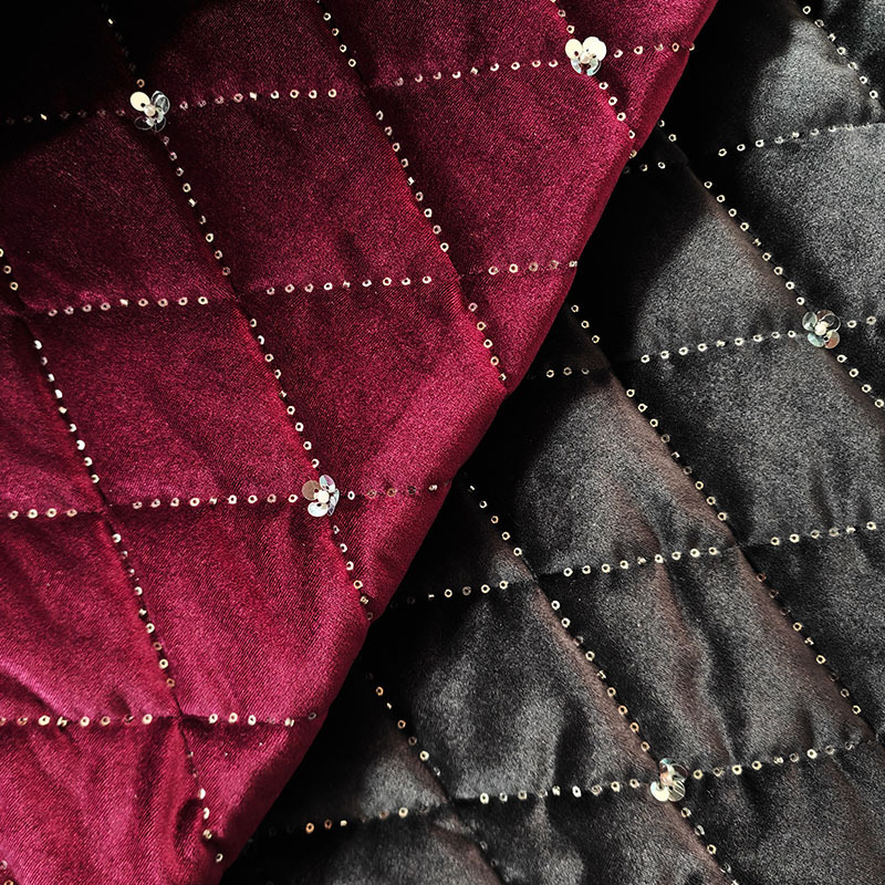 定制丝绒亮片绗缝面料绣花布夹棉布料绗棉秋冬棉服面料包包布料