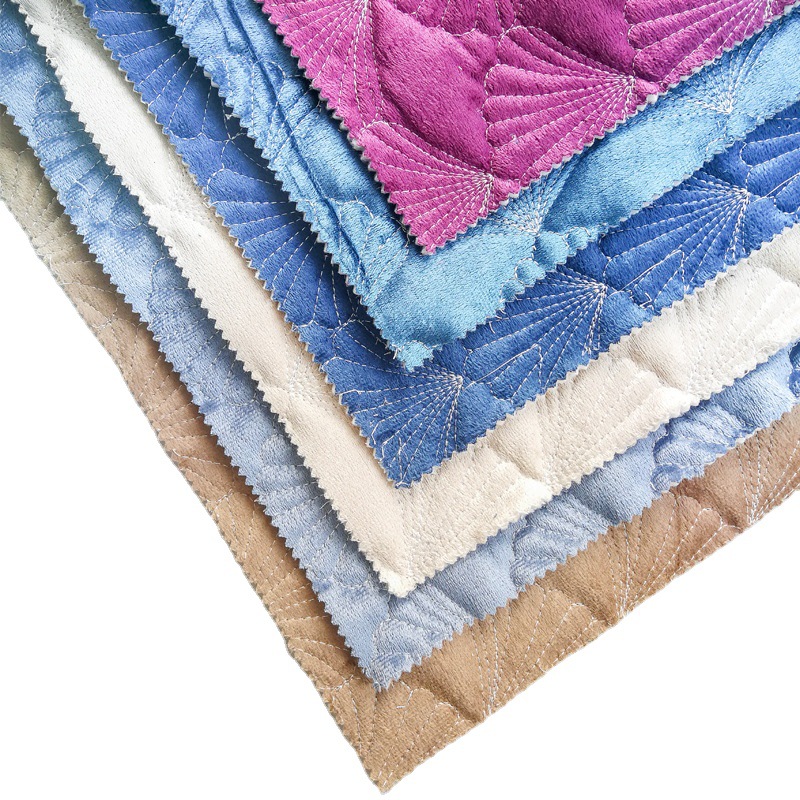 自有工厂可批发 格子扇形绗缝绣花汽车坐垫沙发夹垫荷兰绒布料