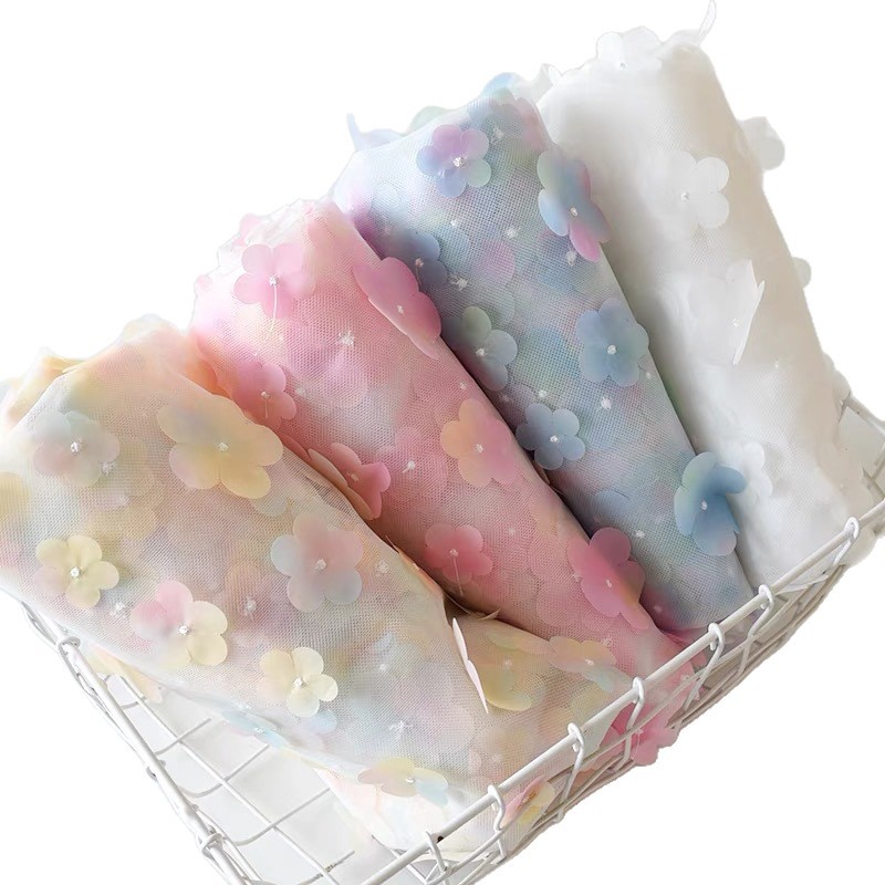 定制激光绣花面料蕾丝底部春夏连衣裙礼服童装布料绣花布烫金刺绣