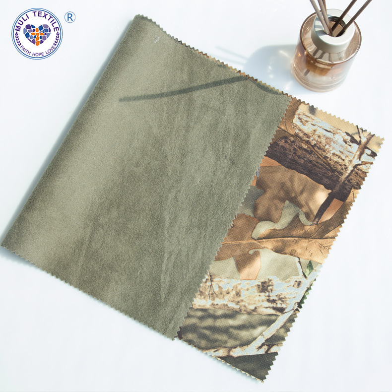 涤纶斜纹摇粒绒布TPU复合面料仿生迷彩印花布工装防水复合