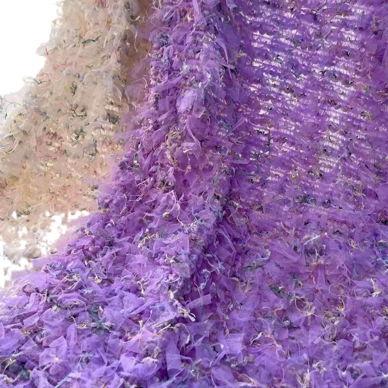 蕾丝花边钩绣面料五彩毛线绣花连衣裙礼服婚庆装饰布料立体