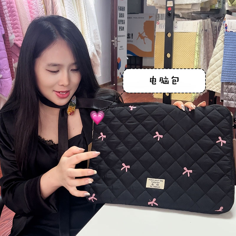 定制菱形格绗绣加刺绣绗棉电脑包服装布尼龙皱面布绗缝夹棉包面料