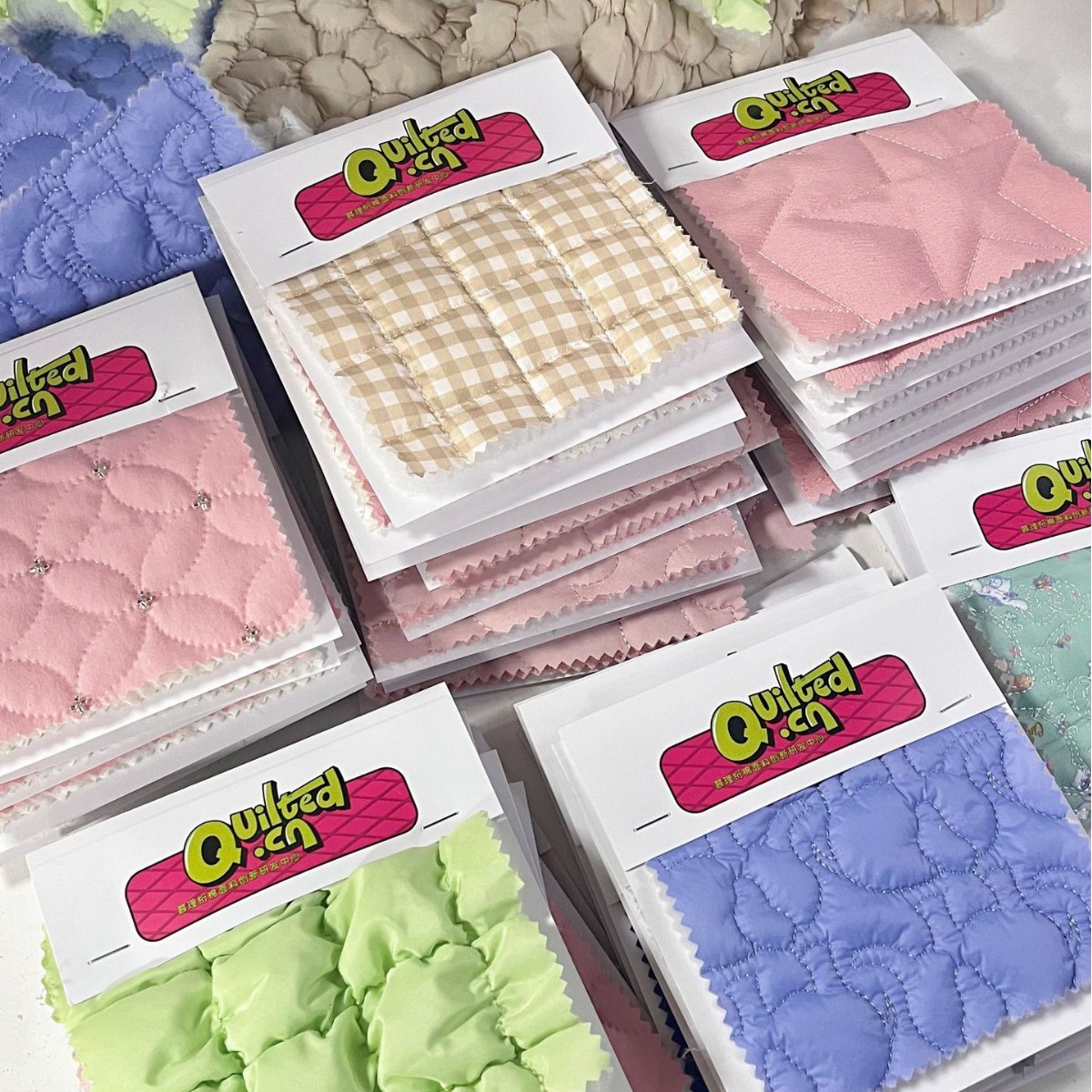 绗缝绗绣A4样品 珠管绣亮片绣超声波压花绗棉弹力绗棉云朵