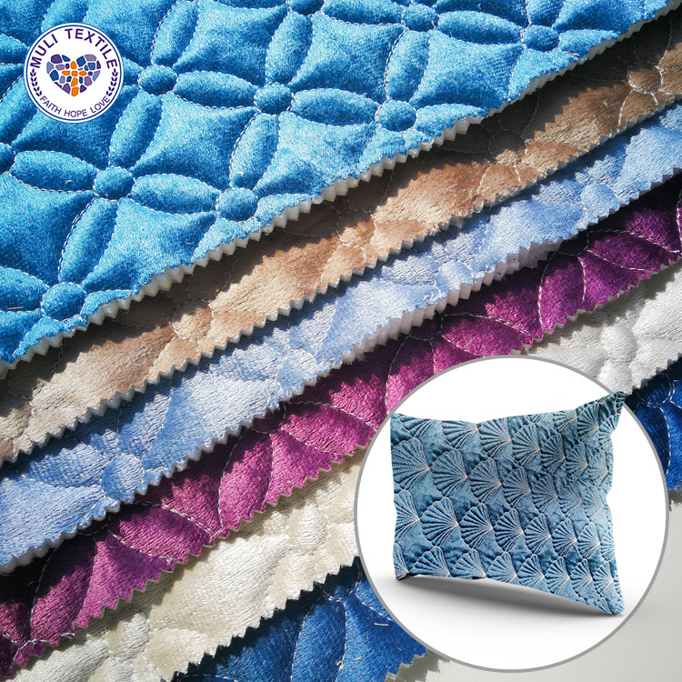 自有工厂 荷兰绒 铜钱刺绣 绗缝 滴塑防滑 沙发垫布料批发