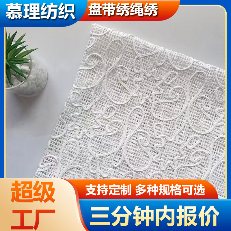 定制三合一盘带绣勾立体绣网布面料沙发罩家纺布料蕾丝镂空 花朵
