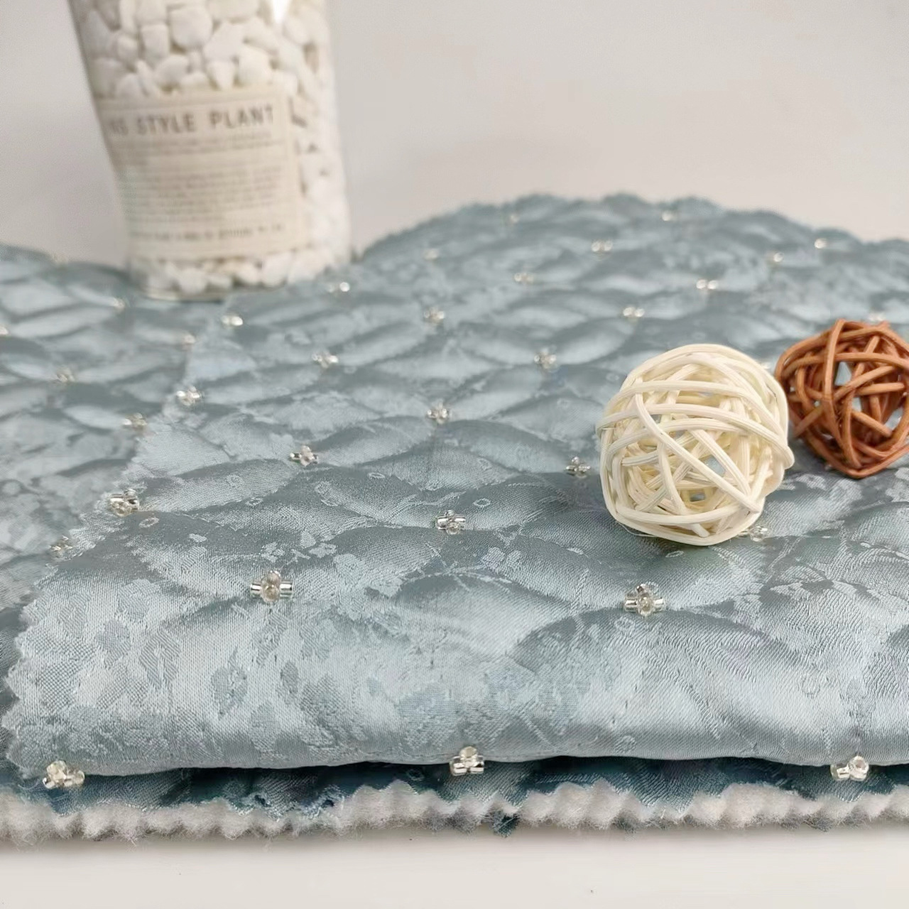 自有工厂 国风铜钱珠管绣绗缝绗绣绗棉面料 可用于定制箱包面料