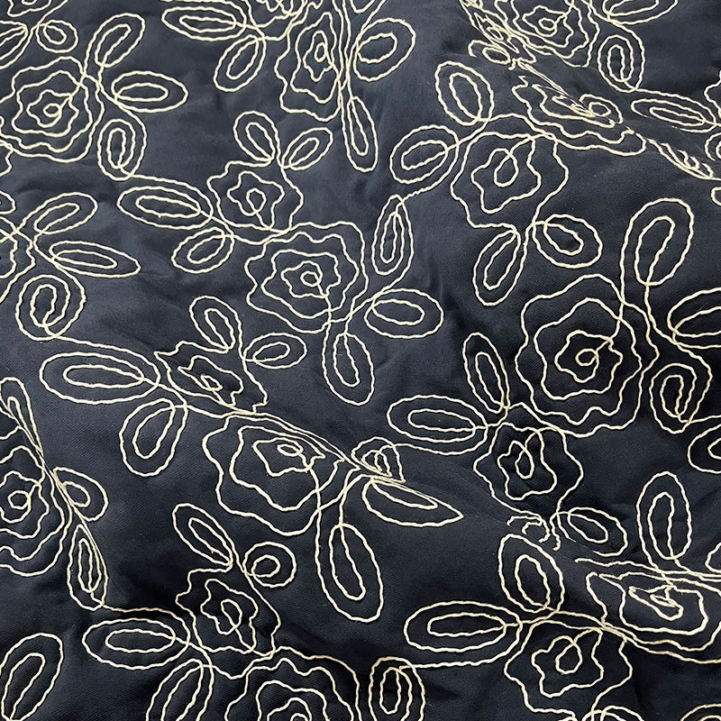 定制新款花朵绳绣绗缝夹棉包面料刺绣布绣花衍缝设计师面料服装布